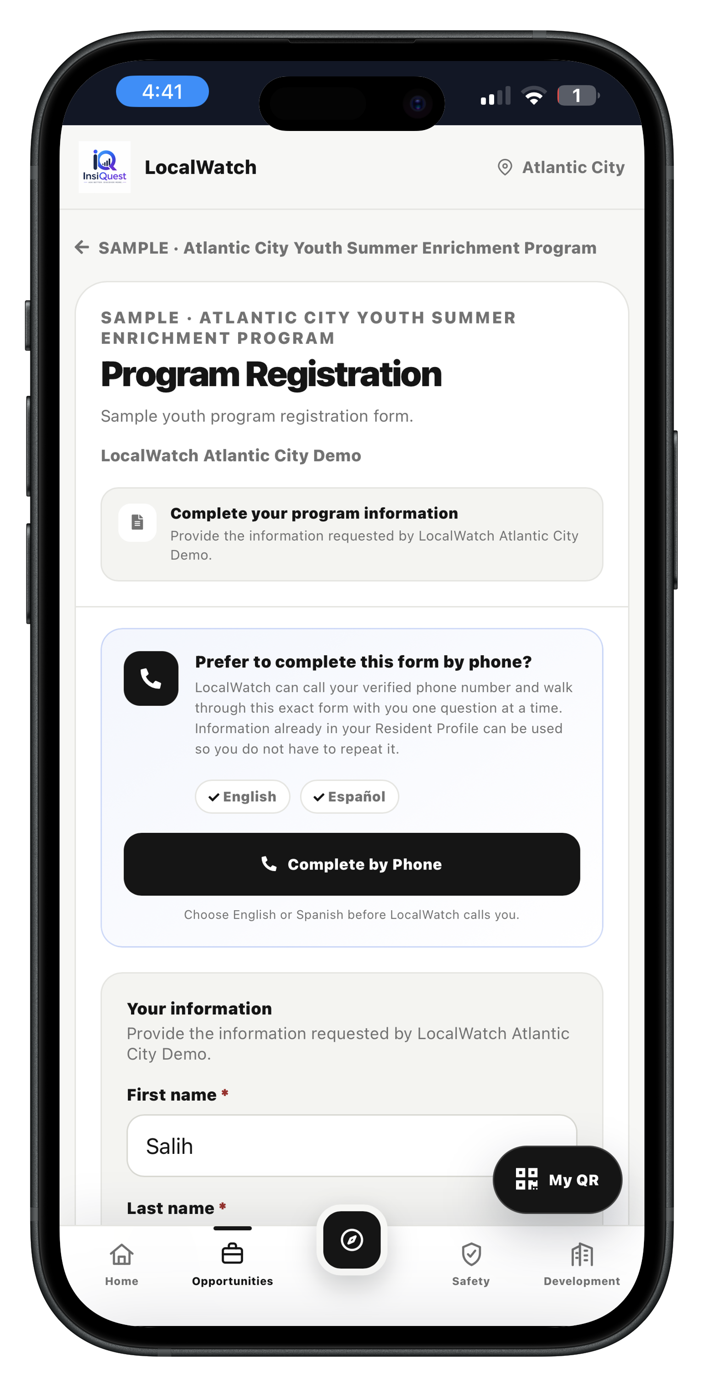 LocalWatch form showing the Complete by Phone option