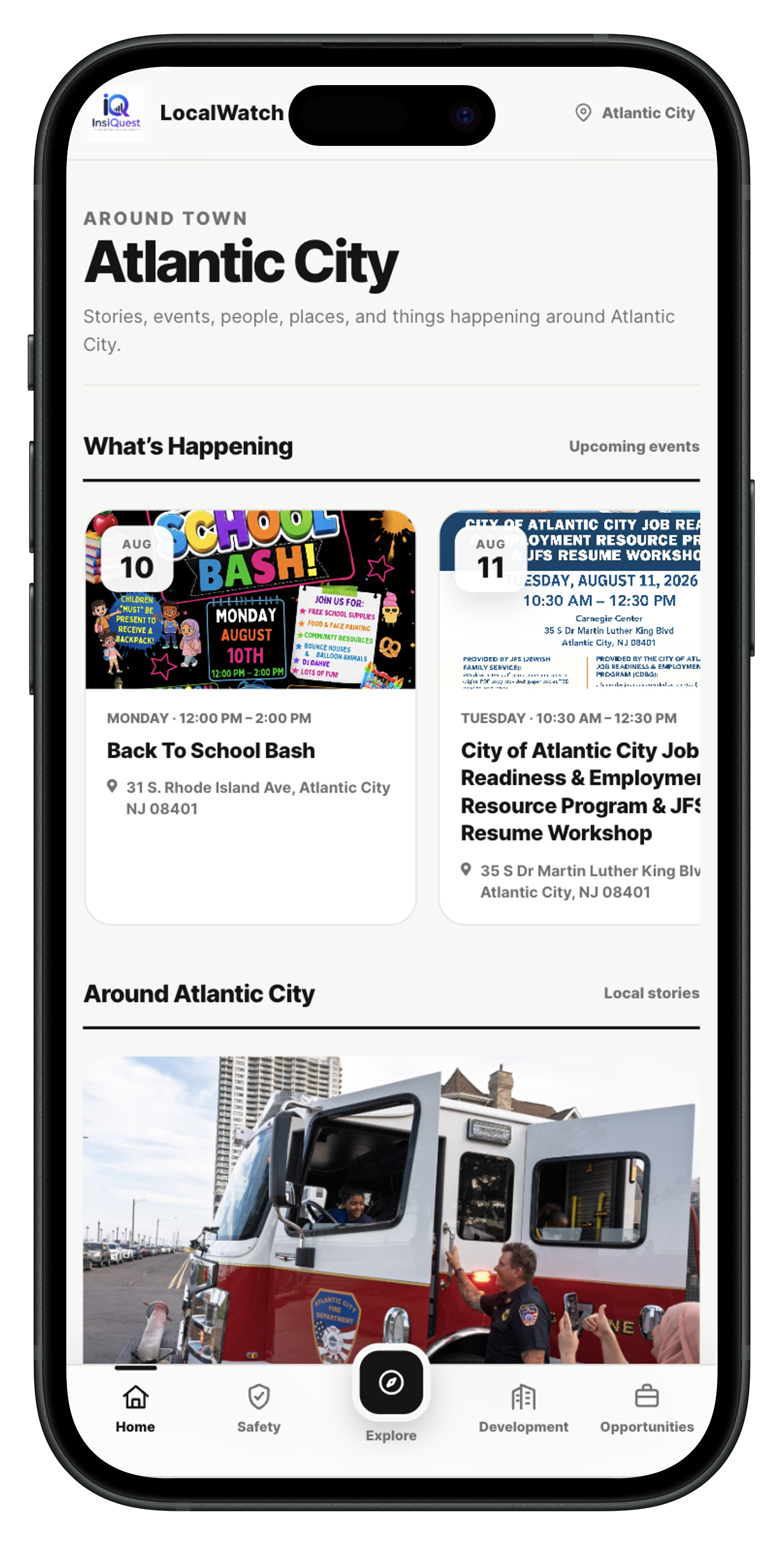 LocalWatch Atlantic City home screen