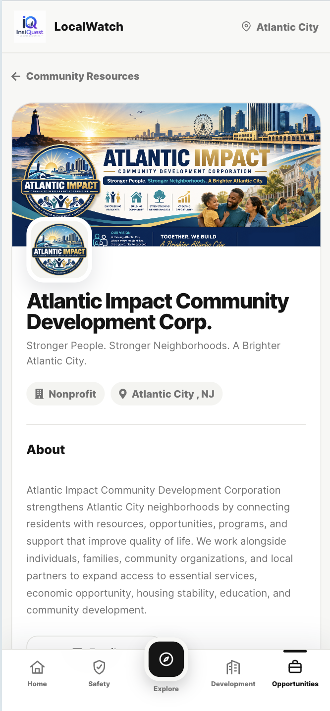 Atlantic Impact Community Development Corporation profile inside InsiQuest LocalWatch Atlantic City