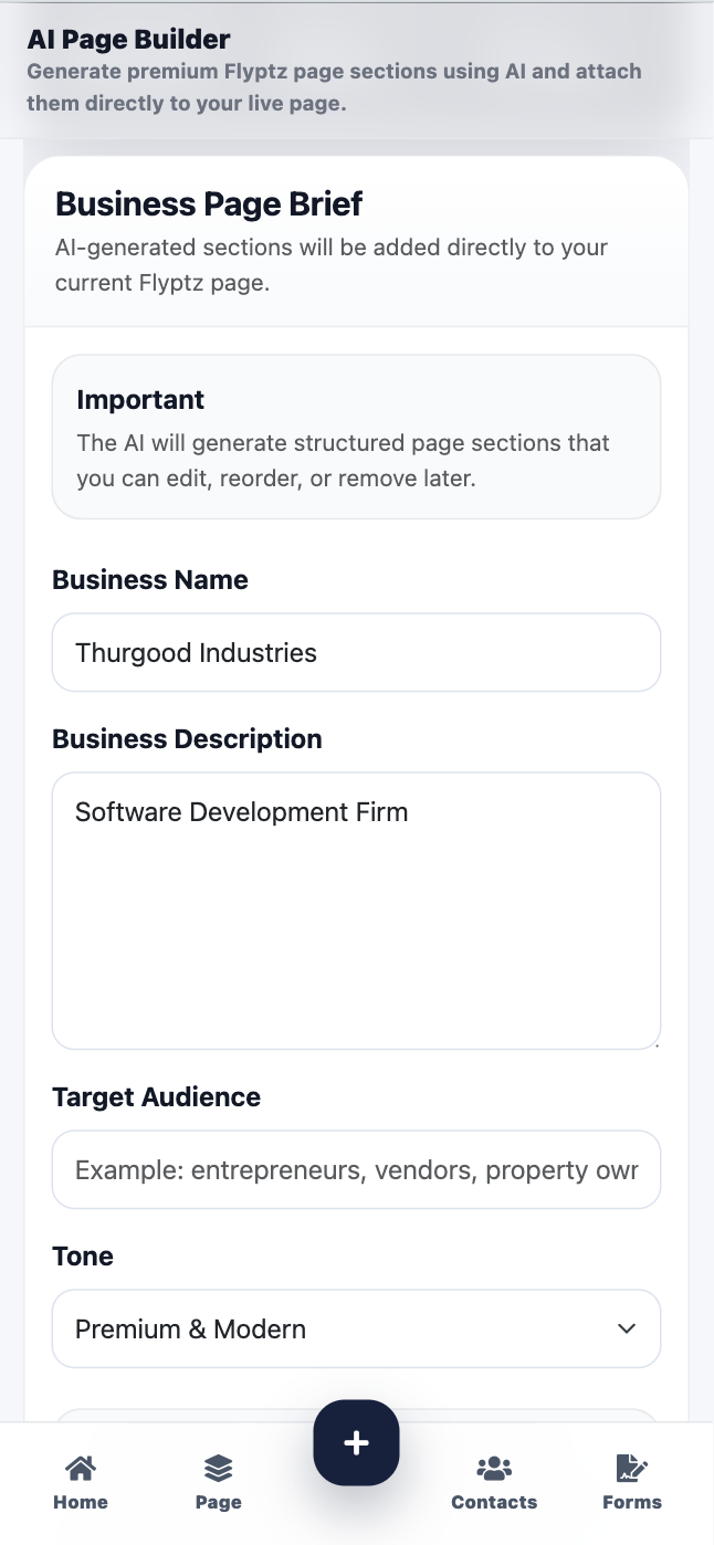 Flyptz AI Page Builder