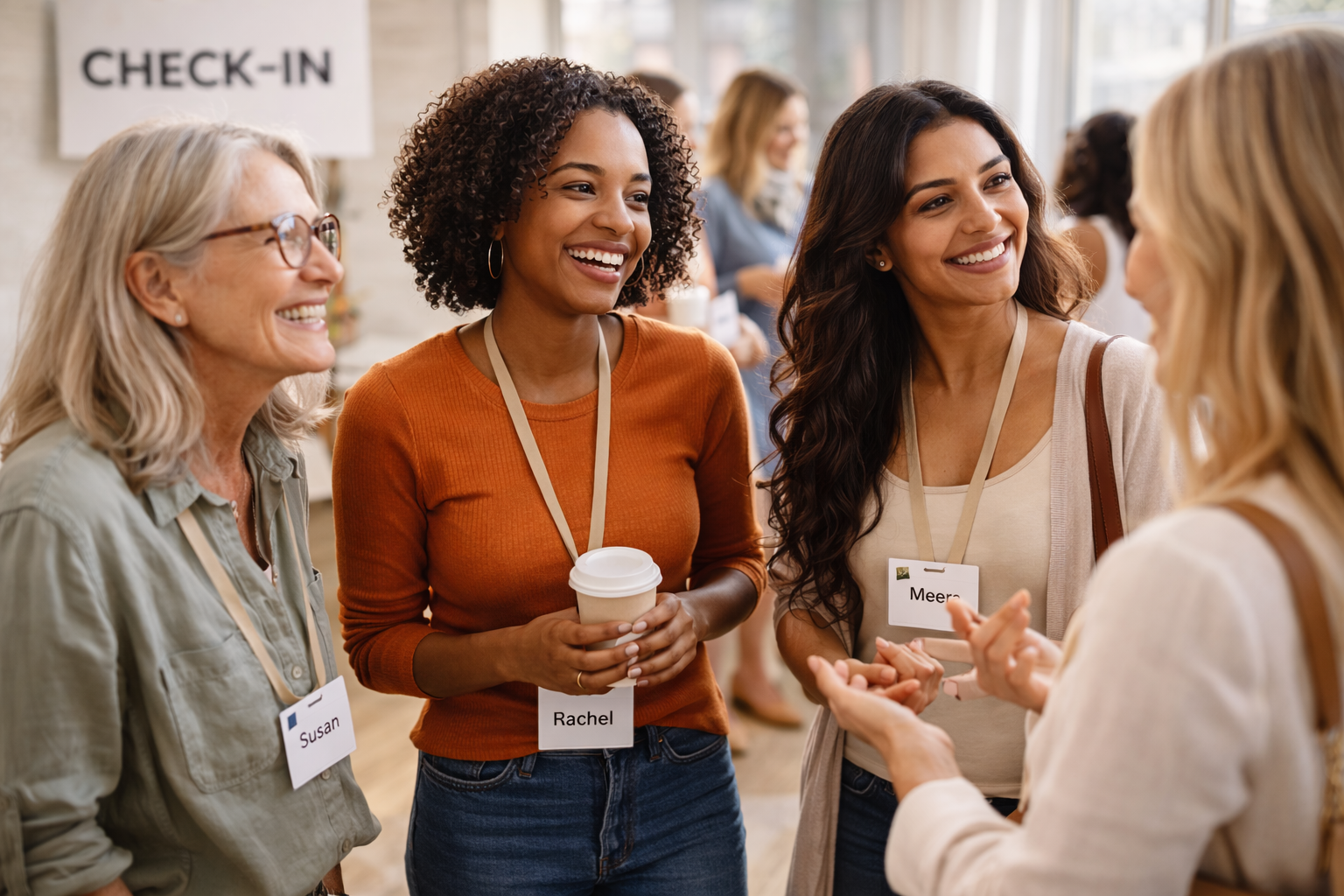 Conference photography: check-in / networking / community circle